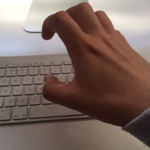 The hand of Cowan the barbarian, preparing for some serious reps (on the keyboard)